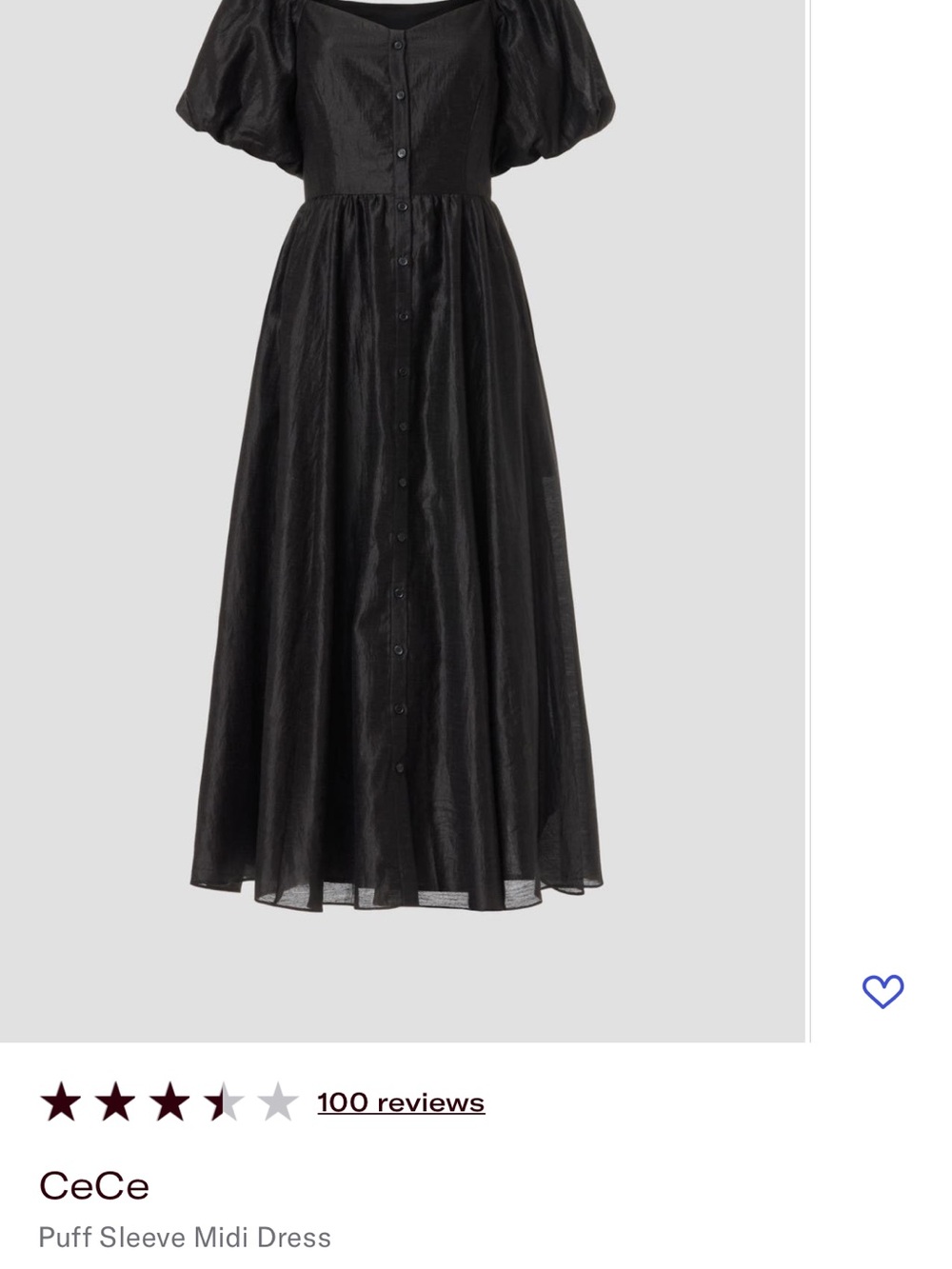 CeCe Black Button-Front Puff-Sleeve Midi Skirt